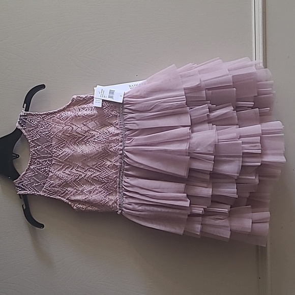 Badgley Mischka Girls' Beaded Illusion Multi-Tier Dress - Little Kid, Sz 7 - Picture 2 of 8